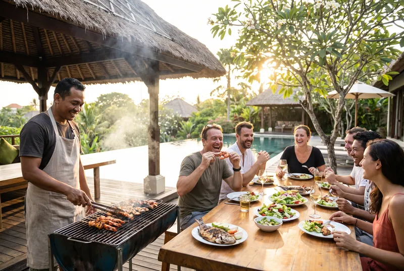 BBQ party in Bali — happy guests enjoying the moment